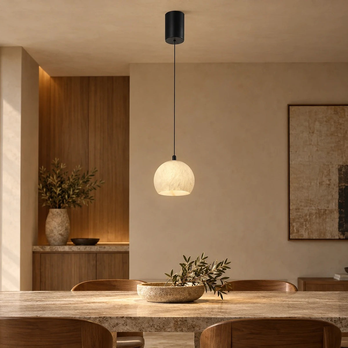 Archilight Alabaster-Stone Orbi Semi Sphere Pendant 120 — illustrative scene