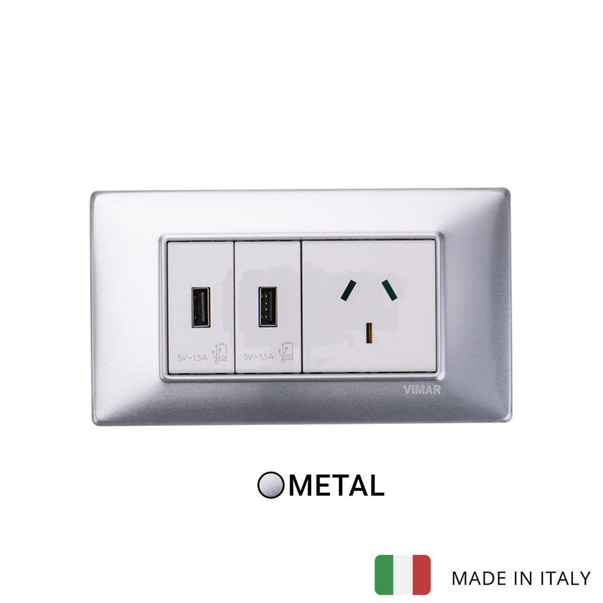 Vimar Plana Metal 2 USB and 1 Socket - Brushed Aluminum - 10A - PHOTO 2