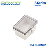 Boxco P-Series 90x120x70mm Plastic Enclosure, IP67, IK08, ABS, Transparent Cover, Molded Hinge and Latch Type