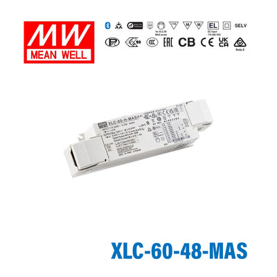 Mean Well XLC-60-48-MAS LED Driver 60W 48V Constant Voltage LED Driver, Matter Wireless Dimming with Strain Relief 1mA