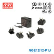 Mean Well NGE12I12-P1J AC-DC Wall-mounted Green Adaptor - Interchangeable Plug - 12W 12V 1A