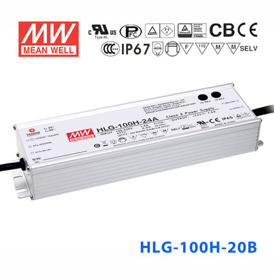 Mean Well HLG-100H-20AB Power Supply 100W 20V - Adjustable and Dimmable 4.8A