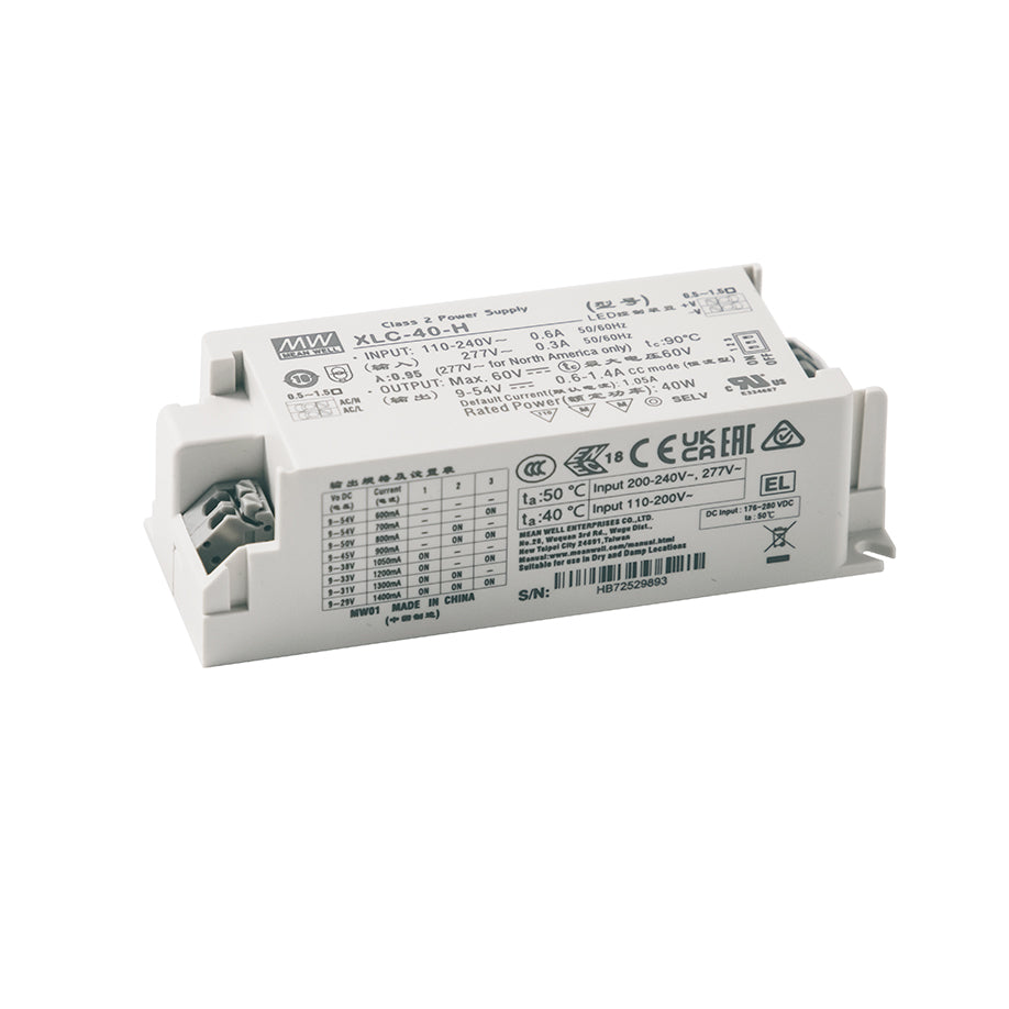 Mean Well XLC-40-H LED Driver 40W 1050mA 9~54V Constant Power, Current Setting by Dip Switch