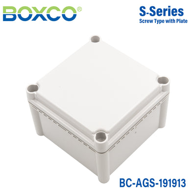 Boxco S-Series 190x190x130mm Plastic Enclosure, IP67, IK08, ABS, Grey Cover, Screw Type
