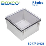Boxco P-Series 300x300x180mm Plastic Enclosure, IP67, IK08, ABS, Transparent Cover, Molded Hinge and Latch Type