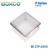 Boxco P-Series 210x210x130mm Plastic Enclosure, IP67, IK08, PC, Transparent Cover, Molded Hinge and Latch Type