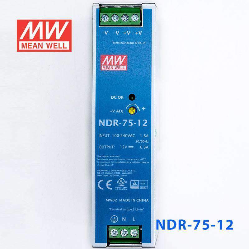 Mean Well NDR-75-12 Single Output Industrial Power Supply 75W 12V 6.3A - DIN Rail - PHOTO 2