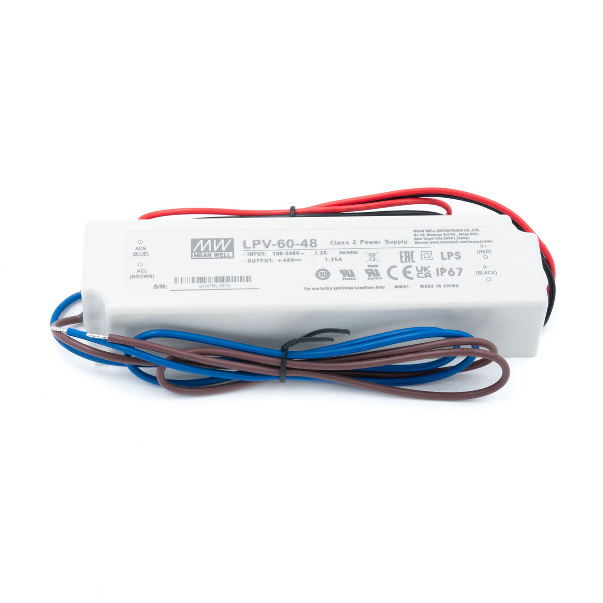 Mean Well LPV-60-48 LED Driver — 60W 48V 1.25A IP67 Waterproof - PHOTO 1