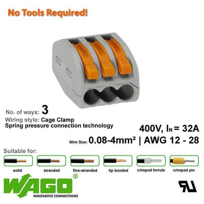 Wago 222-413 Compact Connector 3 Way - with Lever