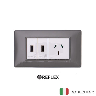 Vimar Plana Plastic 2 USB and 1 Socket - Reflex Ash - 10A