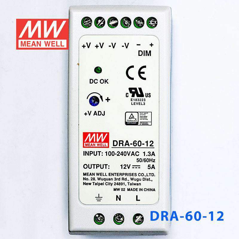 Mean Well DRA-60-12 Single Output Switching Power Supply 60W 12V 5A - DIN Rail - PHOTO 2