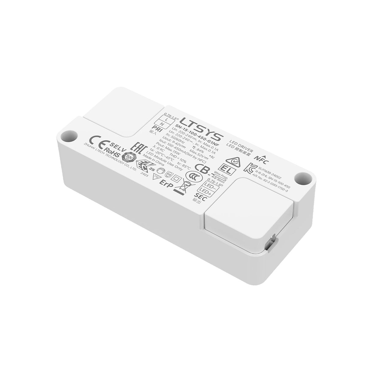 Ltech Ultra-small ON/OFF CC Driver, 15W, 100-450mA Selectable through NFC
