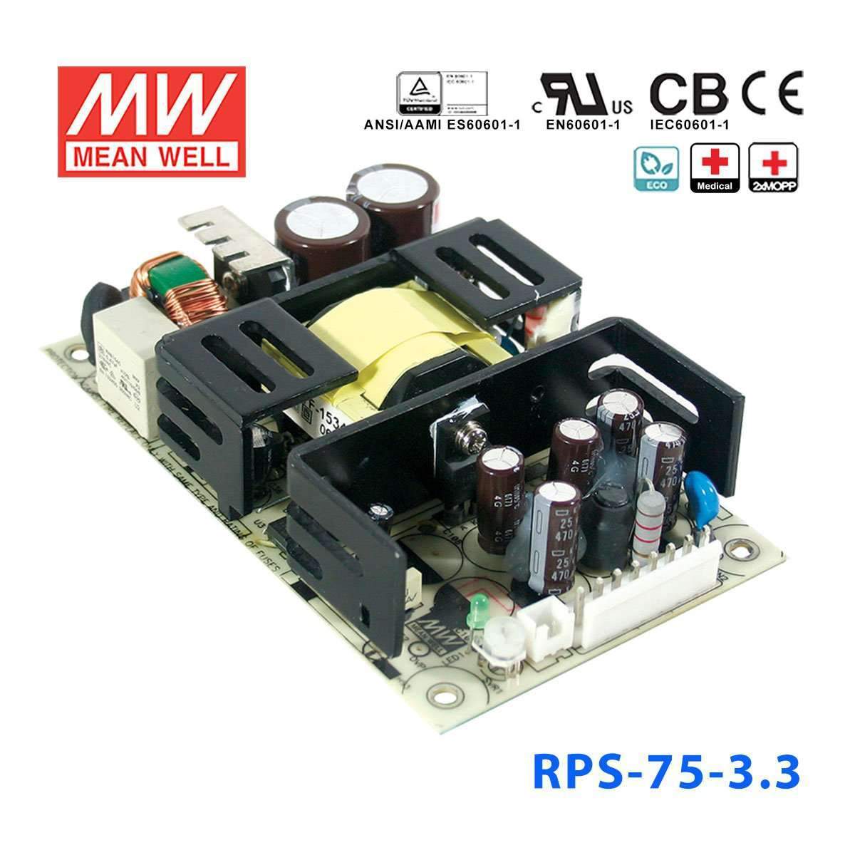 Mean Well RPS-75-3.3 Green Power Supply W 3.3V 15A - Medical Power Supply
