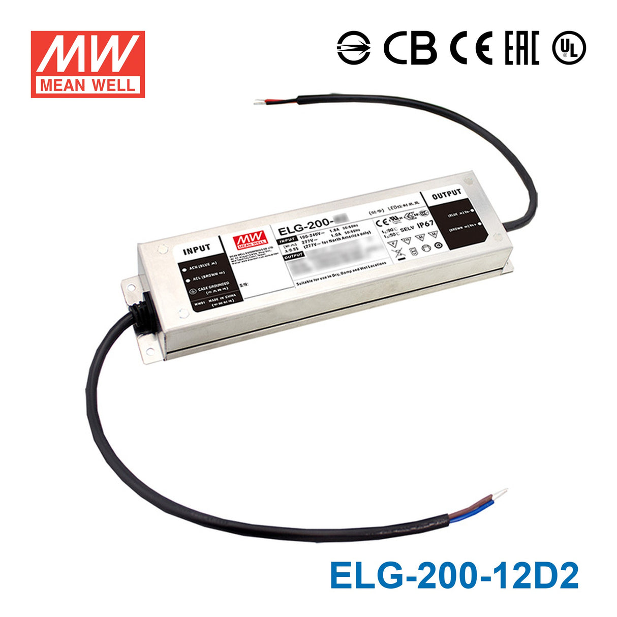 Mean Well ELG-200-12D2 AC-DC Single output LED Driver Mix Mode (CV+CC) with PFC 16A