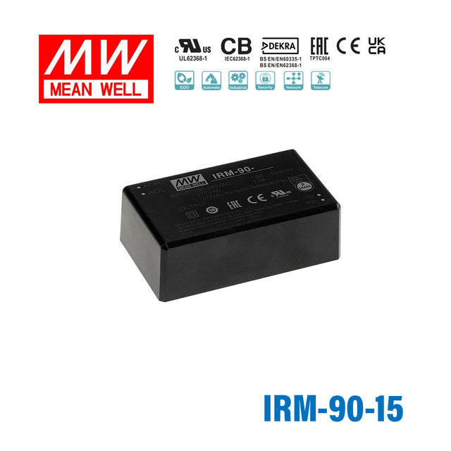 Mean Well IRM-90-15 Switching Power Supply 93.5W 15V 6.23A - Encapsulated