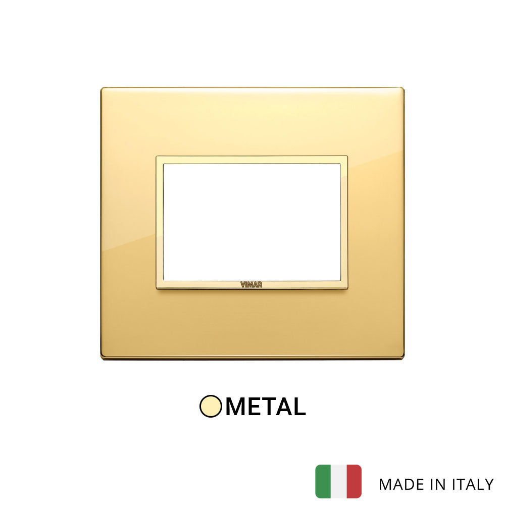 Vimar Eikon Evo Plate 3M Aluminium Polished Gold w Gold Frame