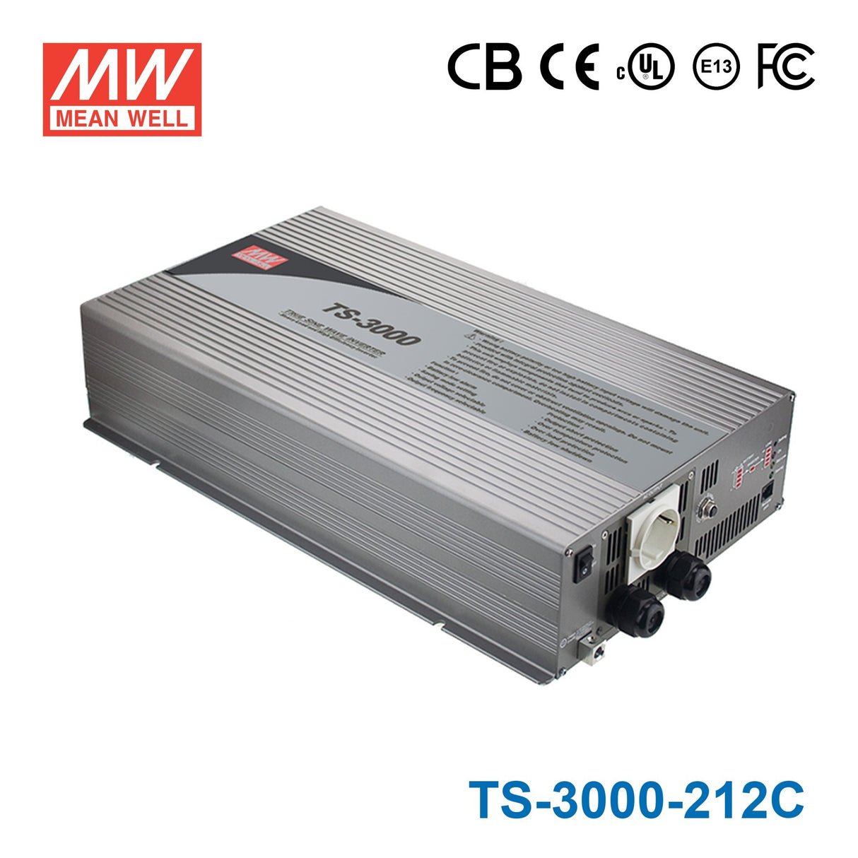 Mean Well TS-3000-212C True Sine Wave 3000W 12VDC to 230VAC 13A - DC-AC Power Inverter