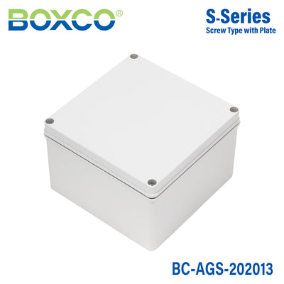 Boxco S-Series 200x200x130mm Plastic Enclosure, IP67, IK08, ABS, Grey Cover, Screw Type