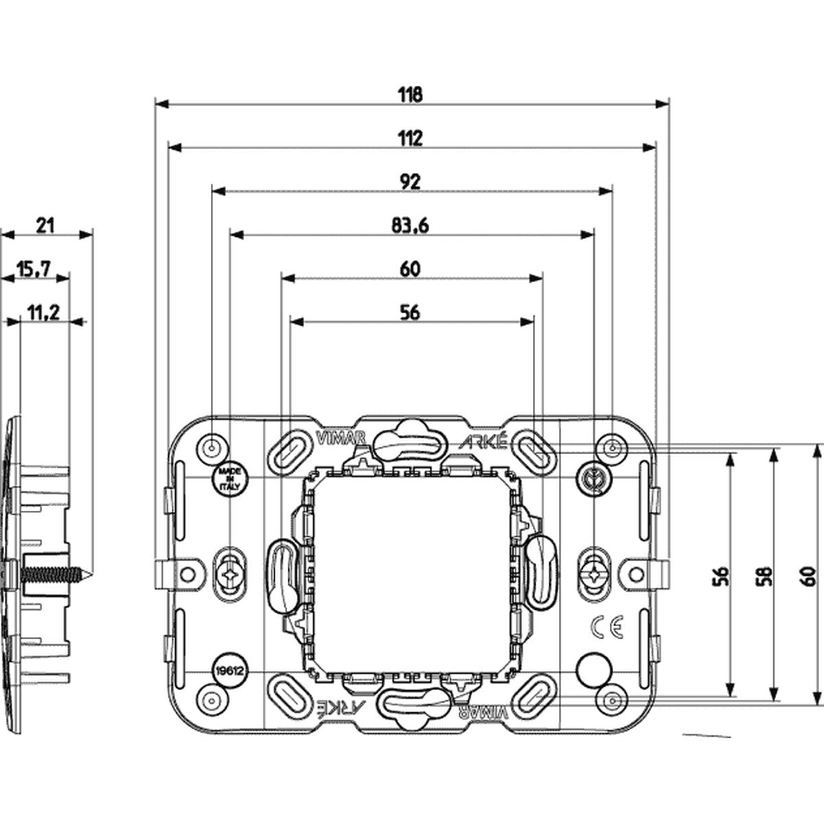 Vimar Arke Frame 2 CentralM + Screws - PHOTO 3