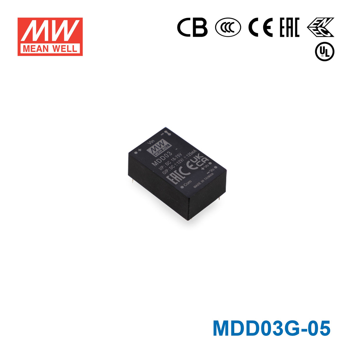 Mean Well MDD03G-05 Medical Grade DC/DC Converter 3W - 18-75V input, 5 and -5V output