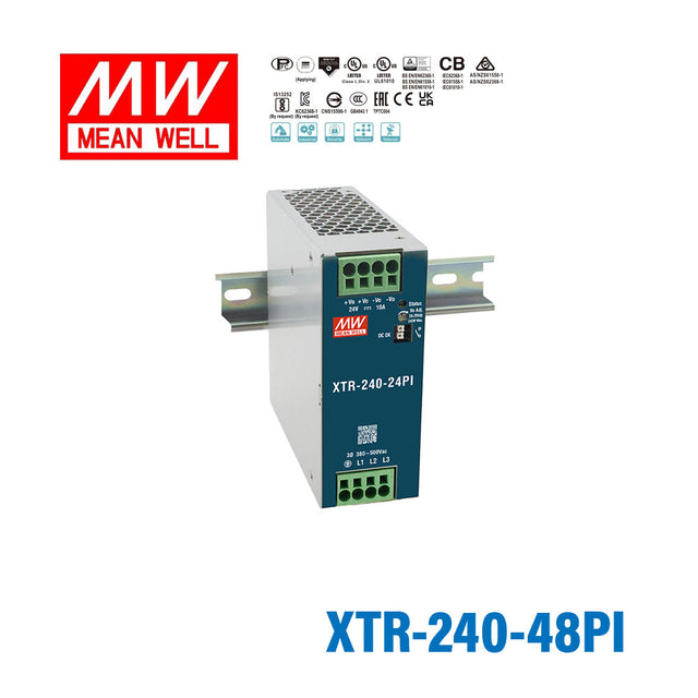 Mean Well XTR-240-48PI Three Phase Din Rail Power Supply 240W 48V - Push In 5A