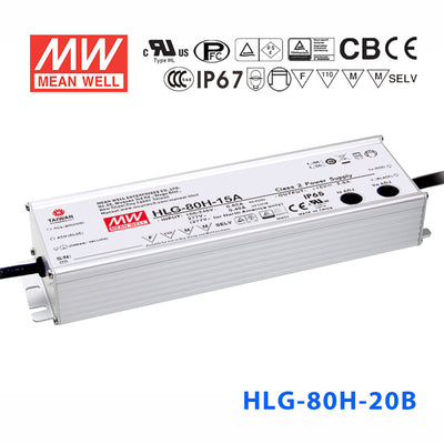Mean Well HLG-80H-20AB Power Supply 80W 20V - Adjustable and Dimmable 4A