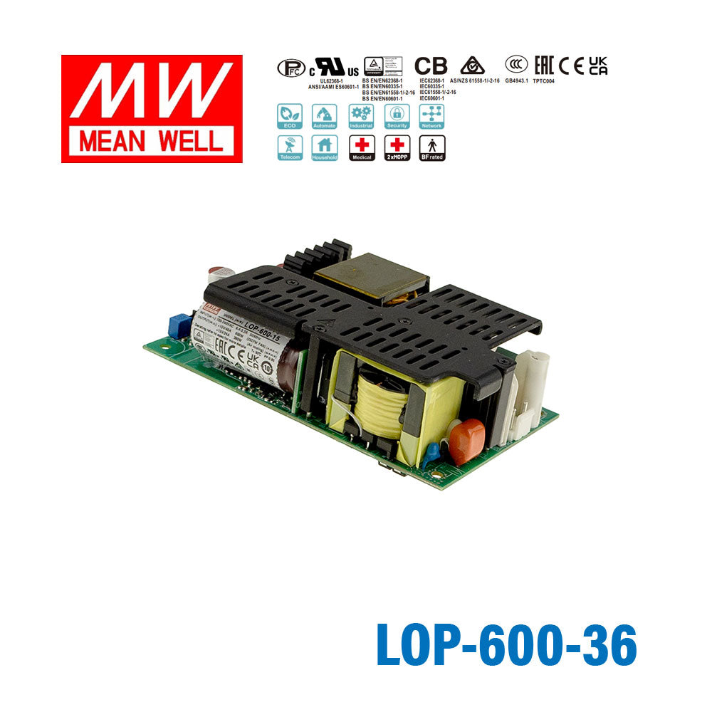 Mean Well LOP-600-36 600W 5"×3" Low Profile Open Frame Power Supply 36V