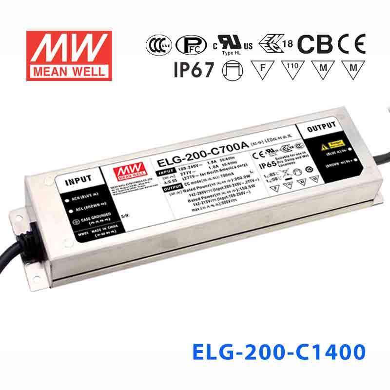 Mean Well ELG-200-C1400AB Power Supply 200W 1400mA - Adjustable and Dimmable