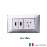 Vimar Plana Metal 2 USB and 1 Socket - Brushed Aluminum - 10A