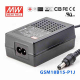Mean Well GSM18B15-P1J Power Supply 18W 15V 1.2A
