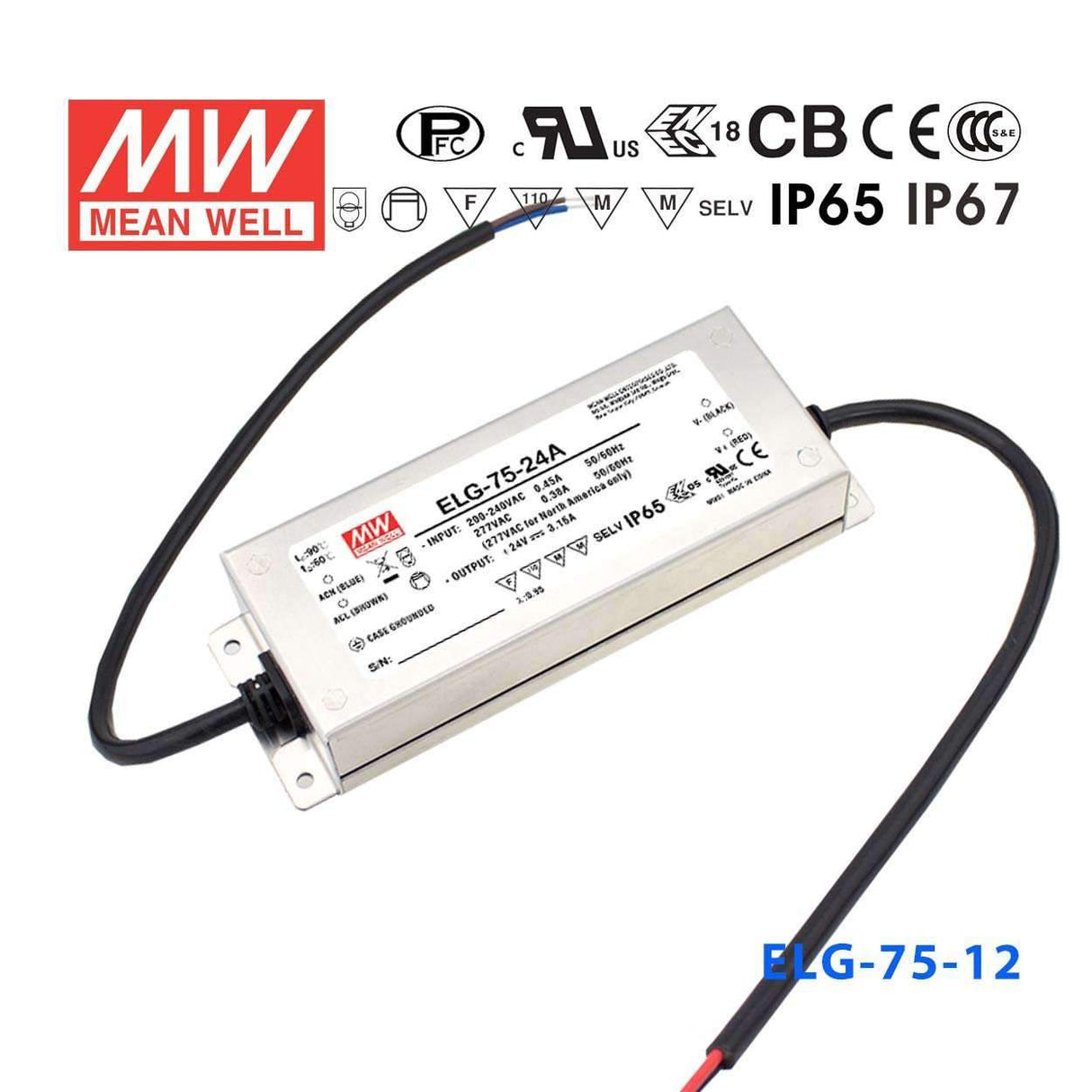 Mean Well ELG-75-12D2 AC-DC Single output LED Driver (CC) with PFC