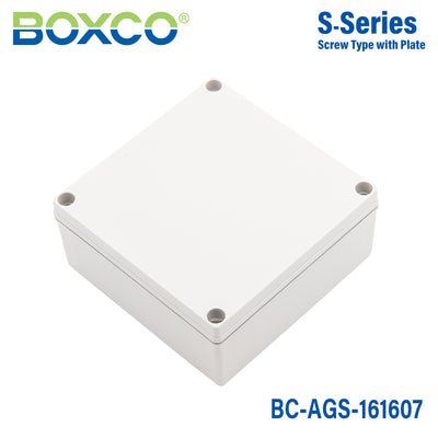Boxco S-Series 160x160x70mm Plastic Enclosure, IP67, IK08, ABS, Grey Cover, Screw Type