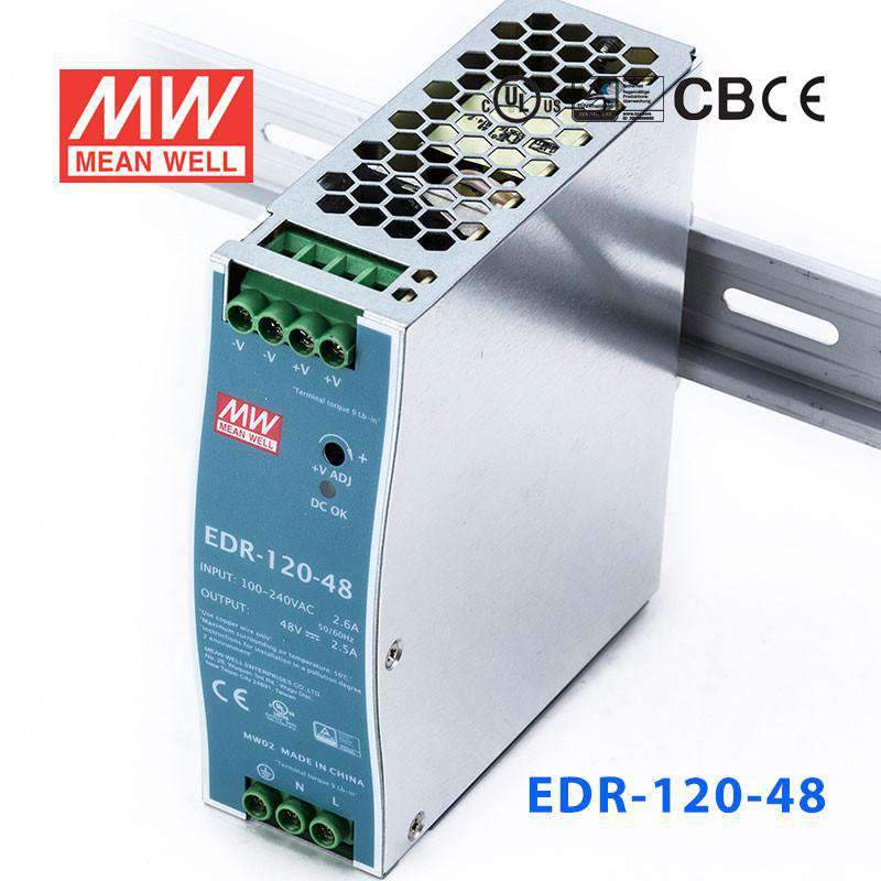 Mean Well EDR-120-48 Single Output Industrial Power Supply 120W 48V 2.5A - DIN Rail