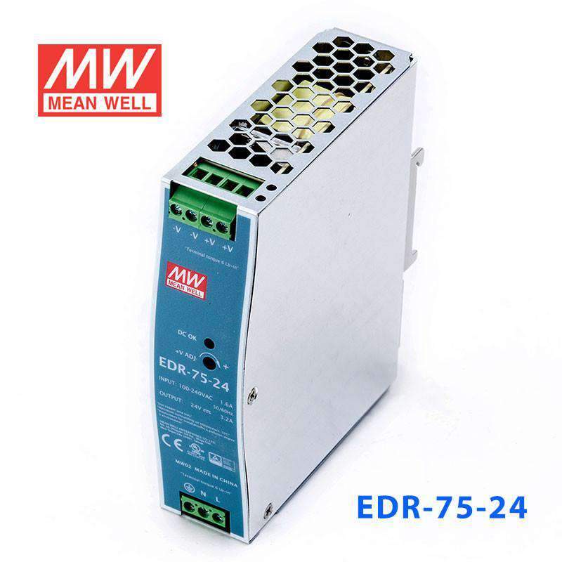 Mean Well EDR-75-24 Single Output Industrial Power Supply 75W 24V 3.2A - DIN Rail - PHOTO 1