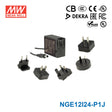 Mean Well NGE12I24-P1J AC-DC Wall-mounted Green Adaptor - Interchangeable Plug - 12W 24V 0.625A