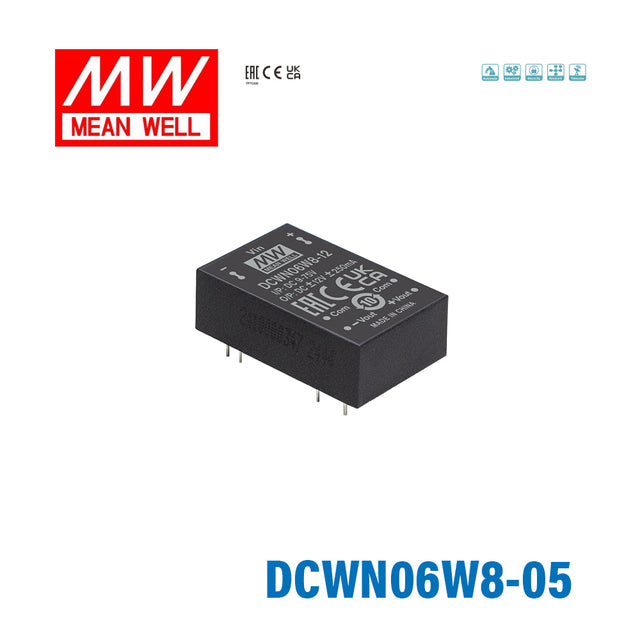 Mean Well DCWN06W8-05 DC-DC Converter - 6W 9~75V DC in ±5V out 7mA