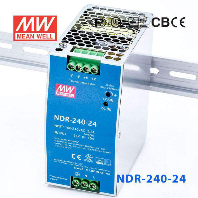 Mean Well NDR-240-24 Single Output Industrial Power Supply 240W 24V - DIN Rail