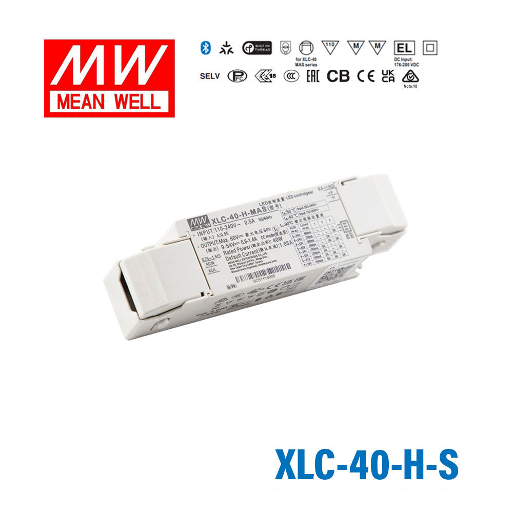 Mean Well XLC-40-H-S LED Driver 40W 1050mA 9~54V Constant Power with Strain-relief, Current Setting by Dip Switch