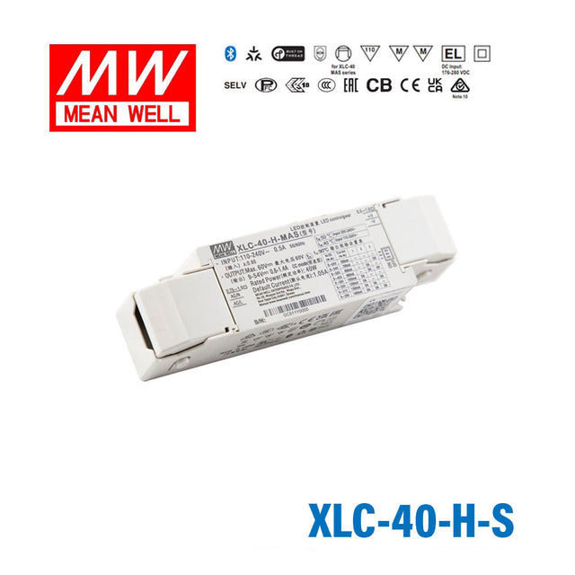 Mean Well XLC-40-H-S LED Driver 40W 1050mA 9~54V Constant Power with Strain-relief, Current Setting by Dip Switch