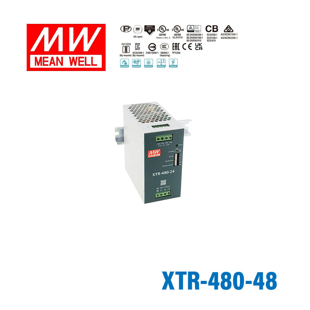 Mean Well XTR-480-48 Three Phase Din Rail Power Supply 480W 48V - Screw Terminal 10A