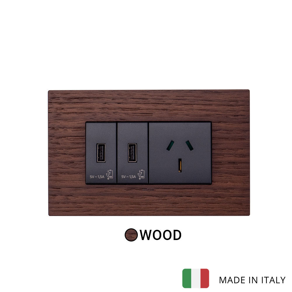 Vimar Eikon Wood 2 USB, 1 Socket - American Walnut - 15A - PHOTO 3