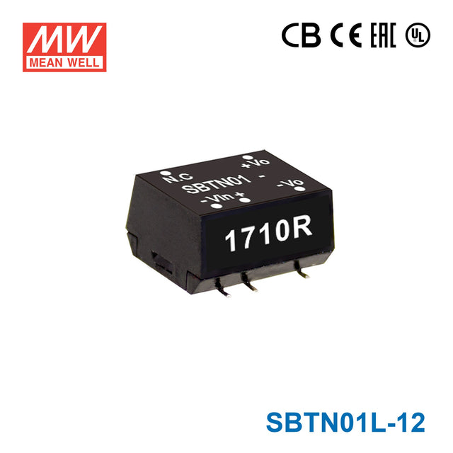 Mean Well SBTN01L-12 DC-DC Converter - 1W 5V DC in 12V out 84mA