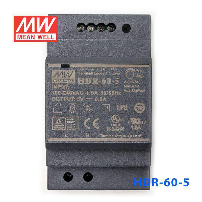Mean Well HDR-60-5 Ultra Slim Step Shape Power Supply 60W 5V 6.5A - DIN Rail - PHOTO 2