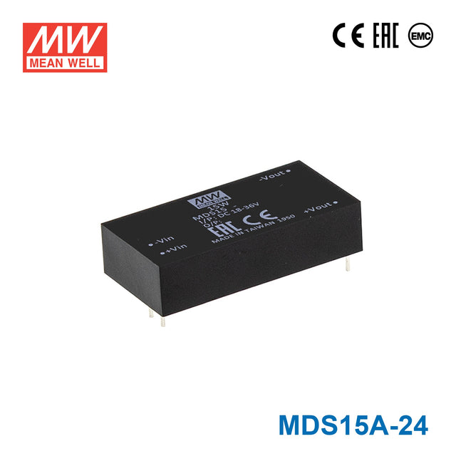 Mean Well MDS15A-24 DC-DC Converter - 15W - 9~18V in 24V out 625mA