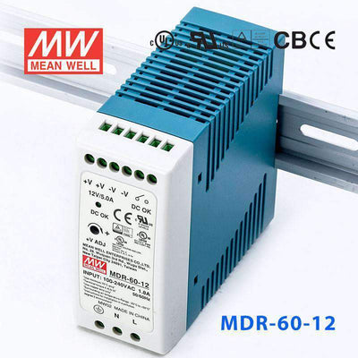 Mean Well MDR-60-12 Single Output Industrial Power Supply 60W 12V 5A - DIN Rail