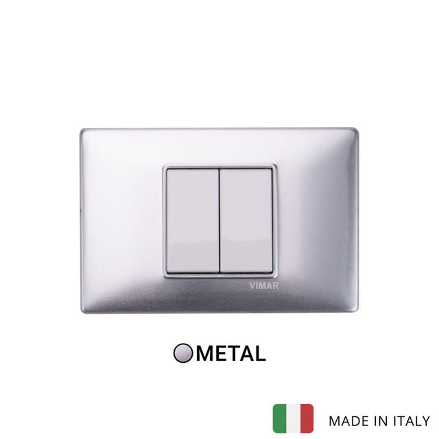 Vimar Plana Metal 2 Gang Switch - Brushed Aluminum - 16A