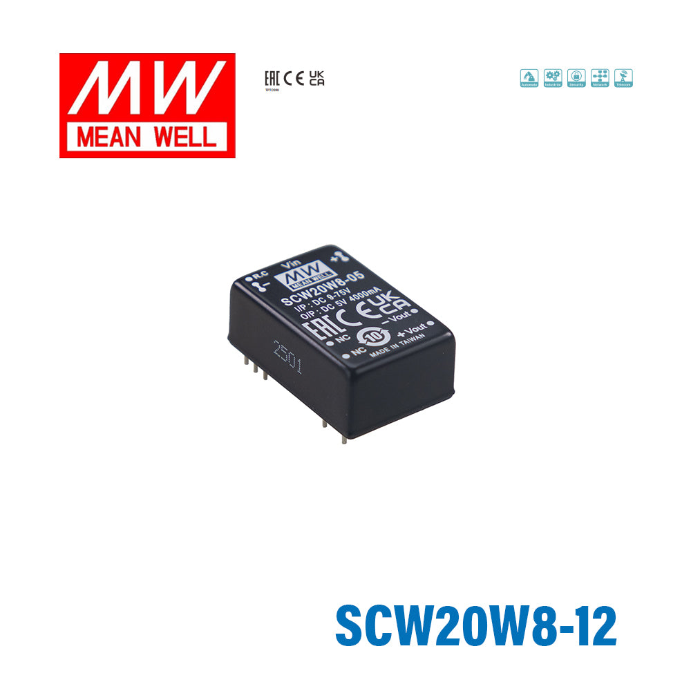 Mean Well SCW20W8-12 DC-DC Converter - 20W 9~75V DC in 12V out 10mA