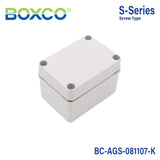 Boxco S-Series 80×110×70mm Plastic Enclosure, IP67, IK08, ABS, Grey Cover, Screw Type