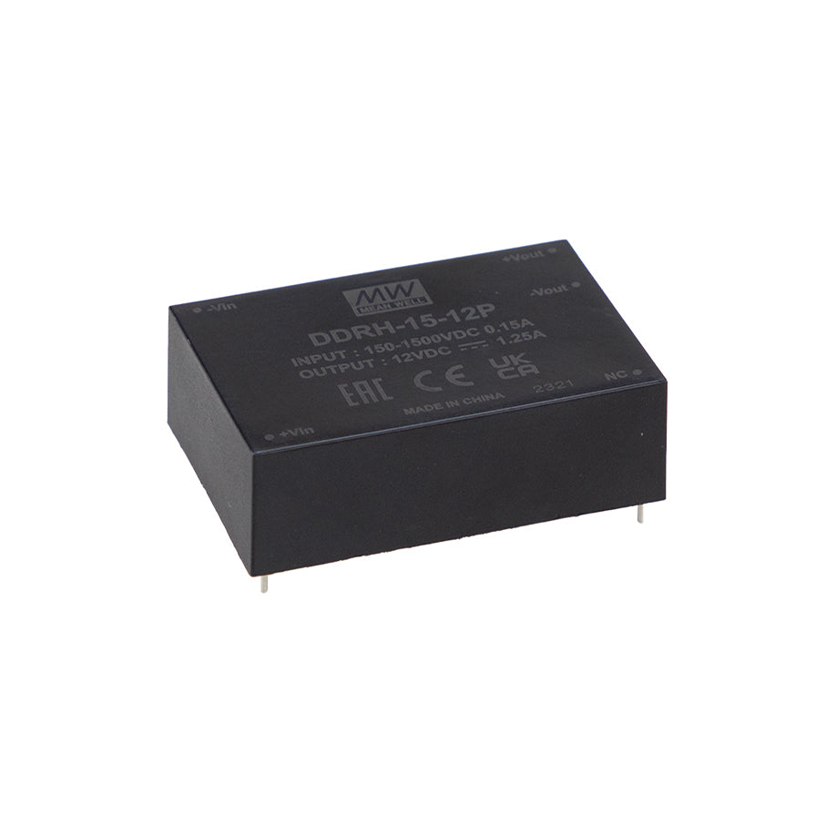 Mean Well DDRH-15-12P Ultra Wide Input DC-DC Converter, 15W 12V, PCB Mounting Type