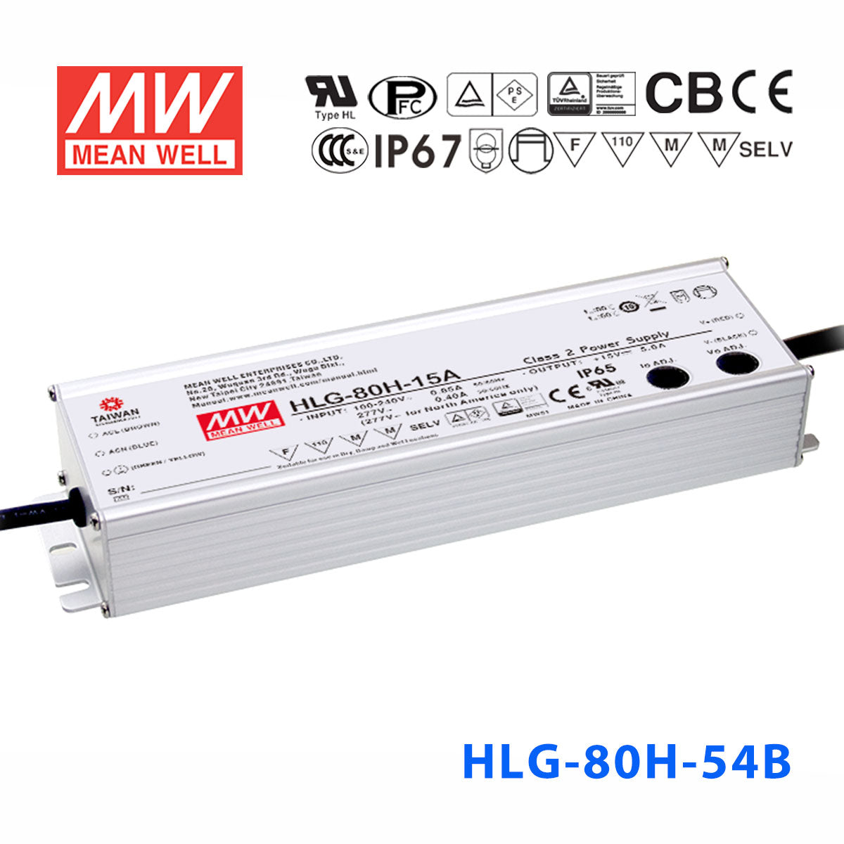 Mean Well HLG-80H-54AB Power Supply 80W 54V - Adjustable and Dimmable
